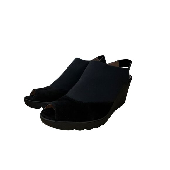 Donald J Pliner Women’s Black Peep Toe Leather Mynne Wedge Sandals Size 8.5M - Picture 3 of 9